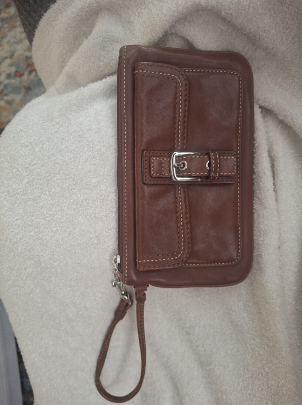 Women's Brown  Wristlet Clutch with Buckle Accent